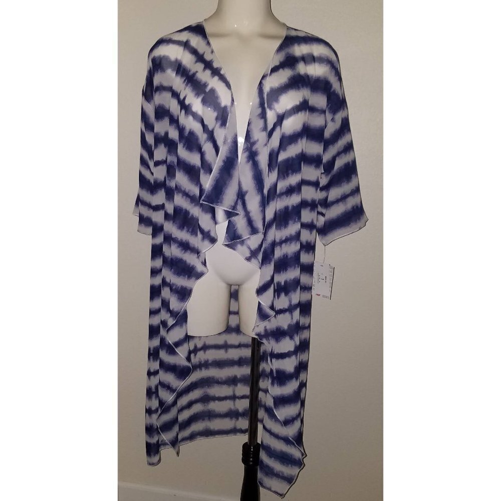 NWT LuLaRoe Shirley Kimono Purple Blue Tie Dye SMALL Sheer Open Front Cardigan